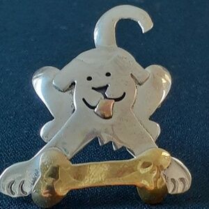 925 Sterling Silver Vintage Puppy Dog with Brass Bone